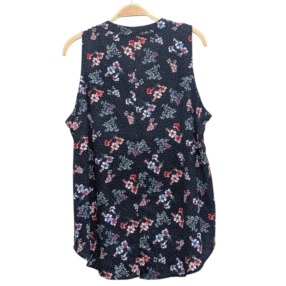 Anthropologie Sanctuary Floral Navy Blue Sleeveless Blouse 1X